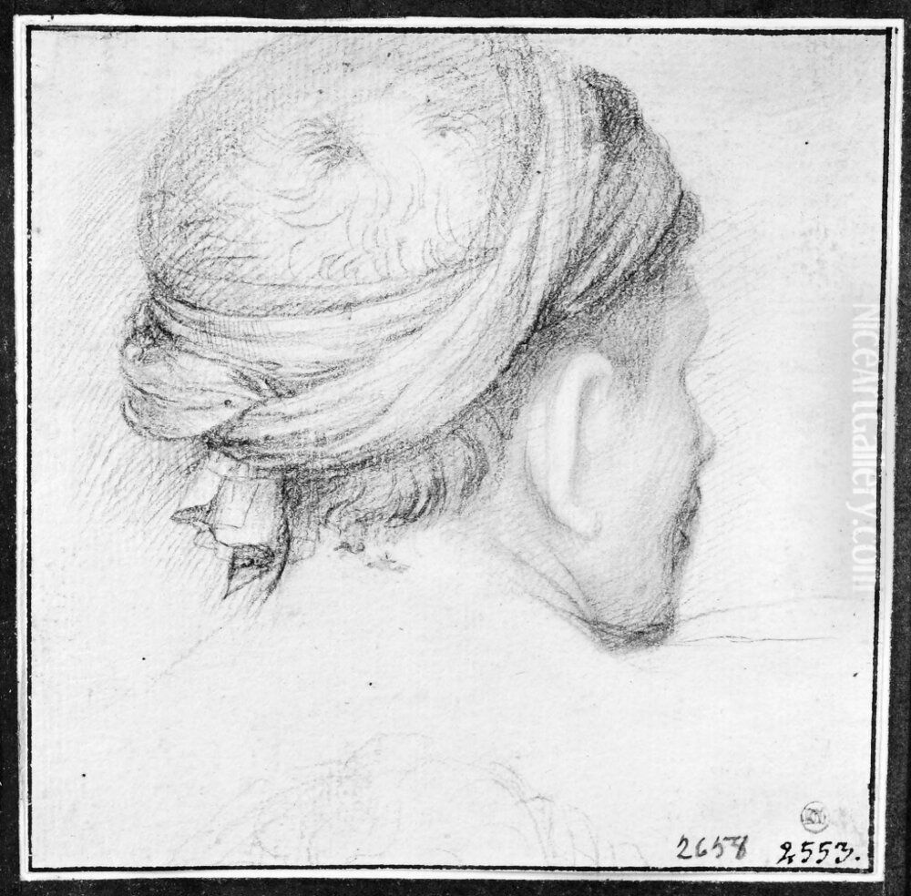 Huvud av man med turban, bakifran Oil Painting by Claude Mellan