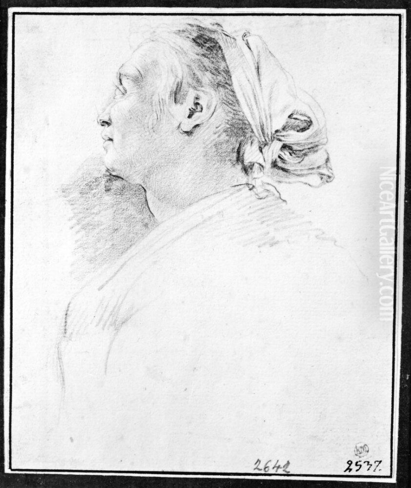 Brostbild av kvinna blickande uppat, profil vanster Oil Painting by Claude Mellan