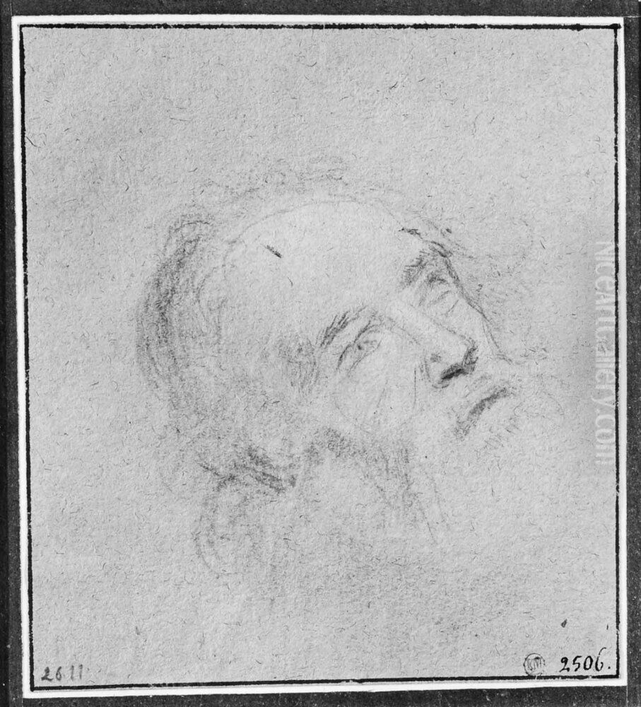 Gammal man med bakatlutat huvud, blickande at hoger Oil Painting by Claude Mellan