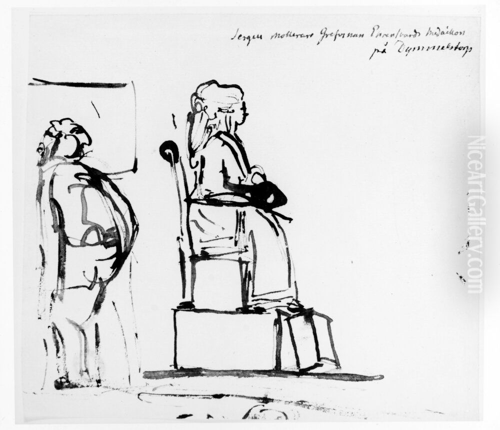 Sergel noterar grevinnan Ehrensvards medaljong pa Domestorp Oil Painting by Johan Tobias Sergel