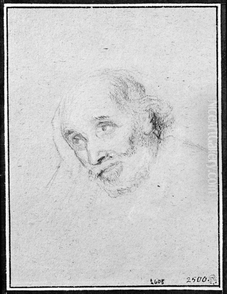 Gammal man, lutande sitt huvud mot sin hogra hand Oil Painting by Claude Mellan