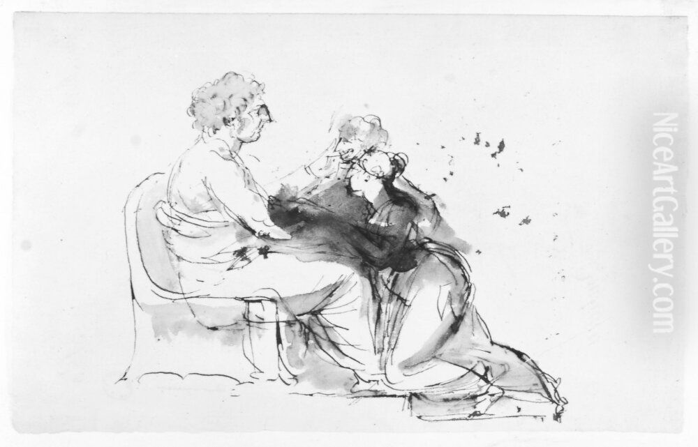 Figurkomposition Oil Painting by Johan Tobias Sergel