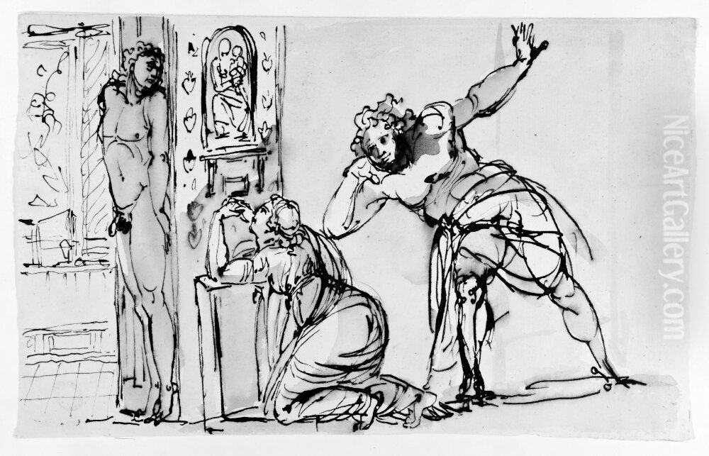 Satir mot katolska kyrkan Oil Painting by Johan Tobias Sergel