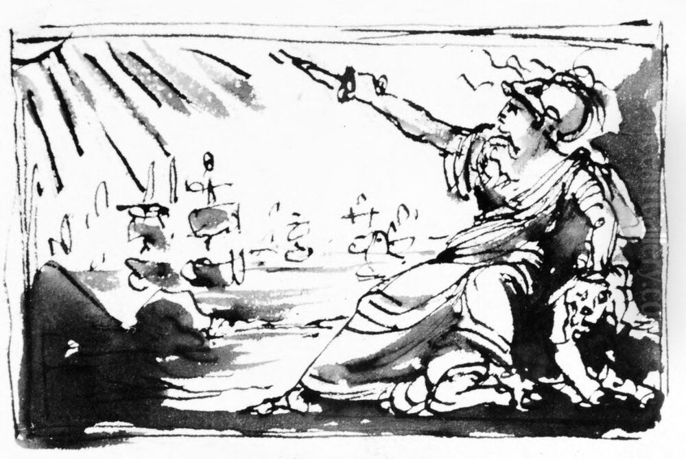 Moder Svea med lejonet bredvid sig Oil Painting by Johan Tobias Sergel