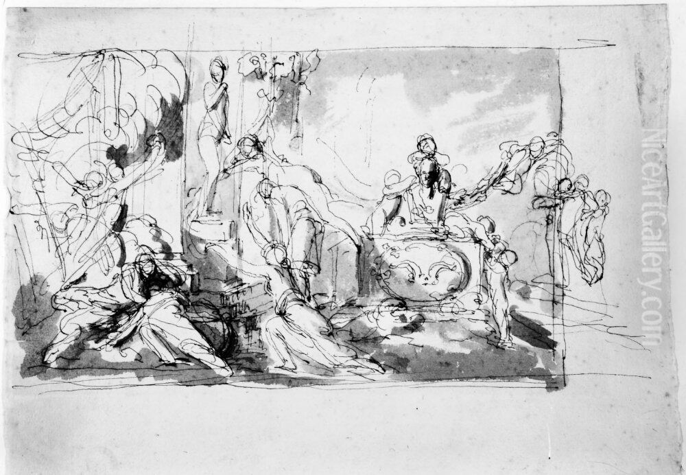 Amorscen Oil Painting by Johan Tobias Sergel