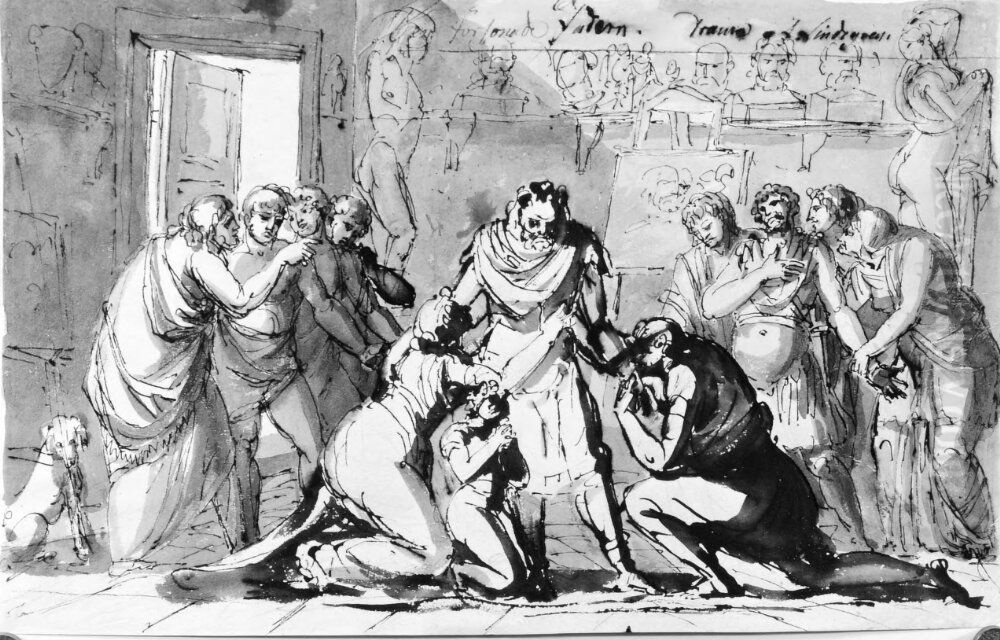 Forsonade fadern. Drama av A. Lindegren Oil Painting by Johan Tobias Sergel