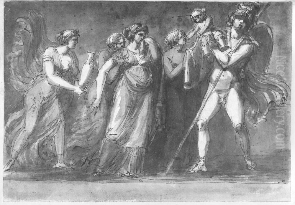 Hektors avsked fran Andromache och sonen Astyanax Oil Painting by Johan Tobias Sergel