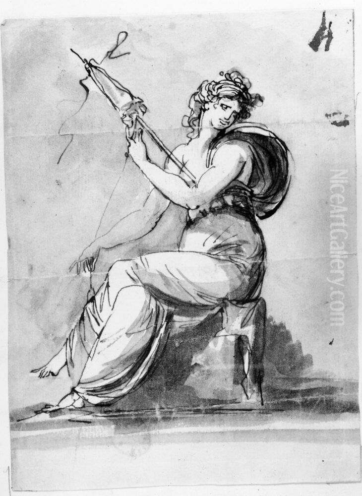 Sittande kvinna som spinner Oil Painting by Johan Tobias Sergel