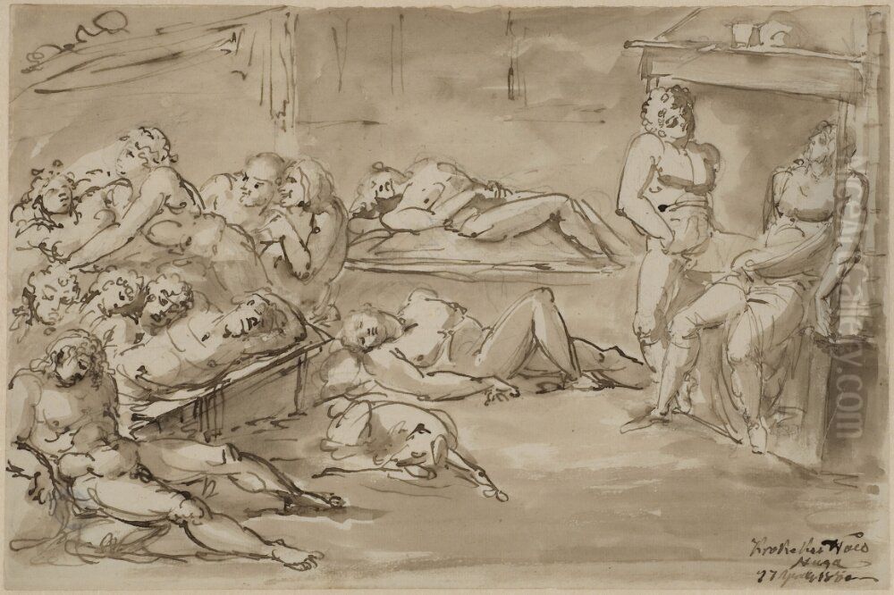 Krokeks Hal stuga Oil Painting by Johan Tobias Sergel