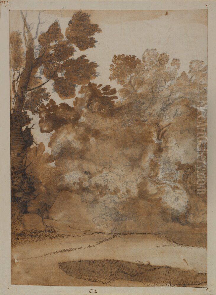 View with Trees and Running Child Oil Painting by Claude Lorrain (Claude Gellee)