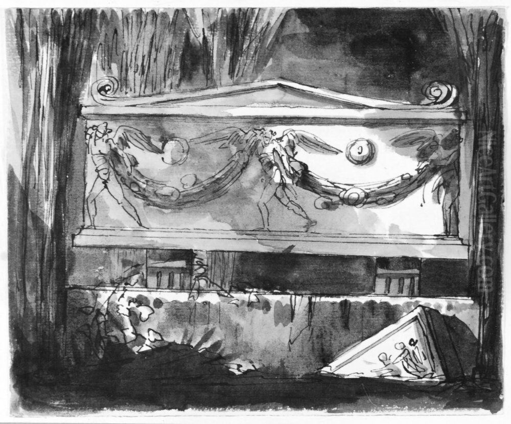 Forslag till gravmonument Oil Painting by Johan Tobias Sergel