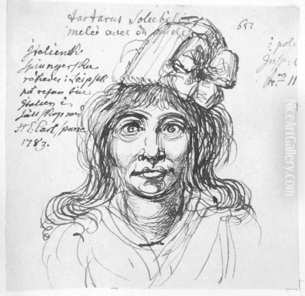 Italiensk sangerska, rakade i Leipzig pa resan till Italien i sallskap med H.E. Carl Sparre Oil Painting by Johan Tobias Sergel