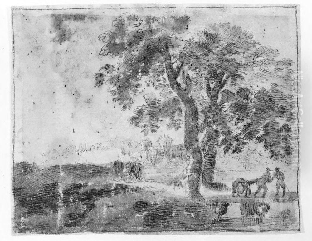 Landskap med trad och villa Oil Painting by Claude Lorrain (Claude Gellee)