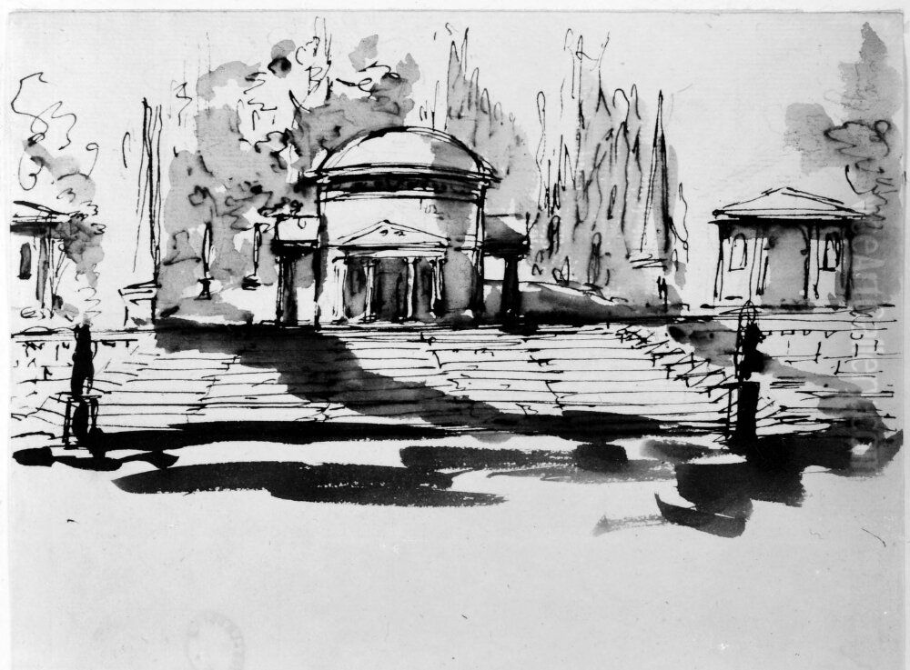 Park med lusthus Oil Painting by Johan Tobias Sergel