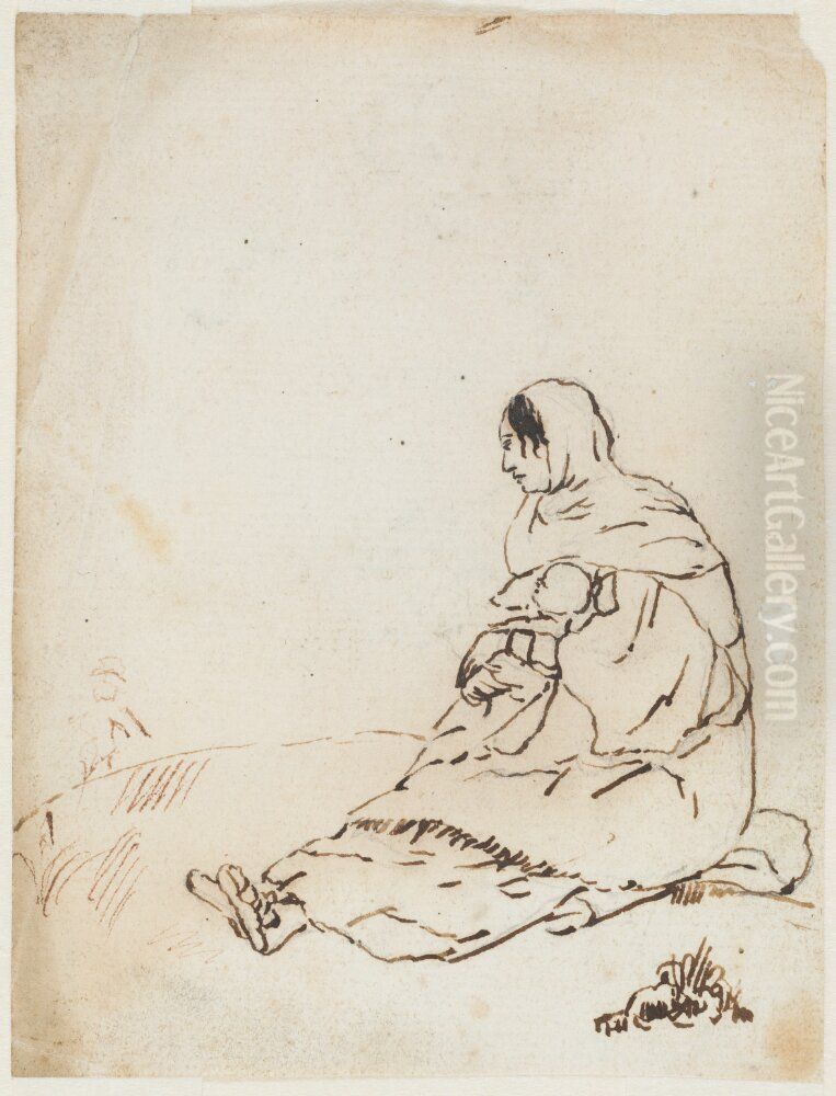 Study of a Seated Peasant Woman with a Child Oil Painting by Claude Lorrain (Claude Gellee)