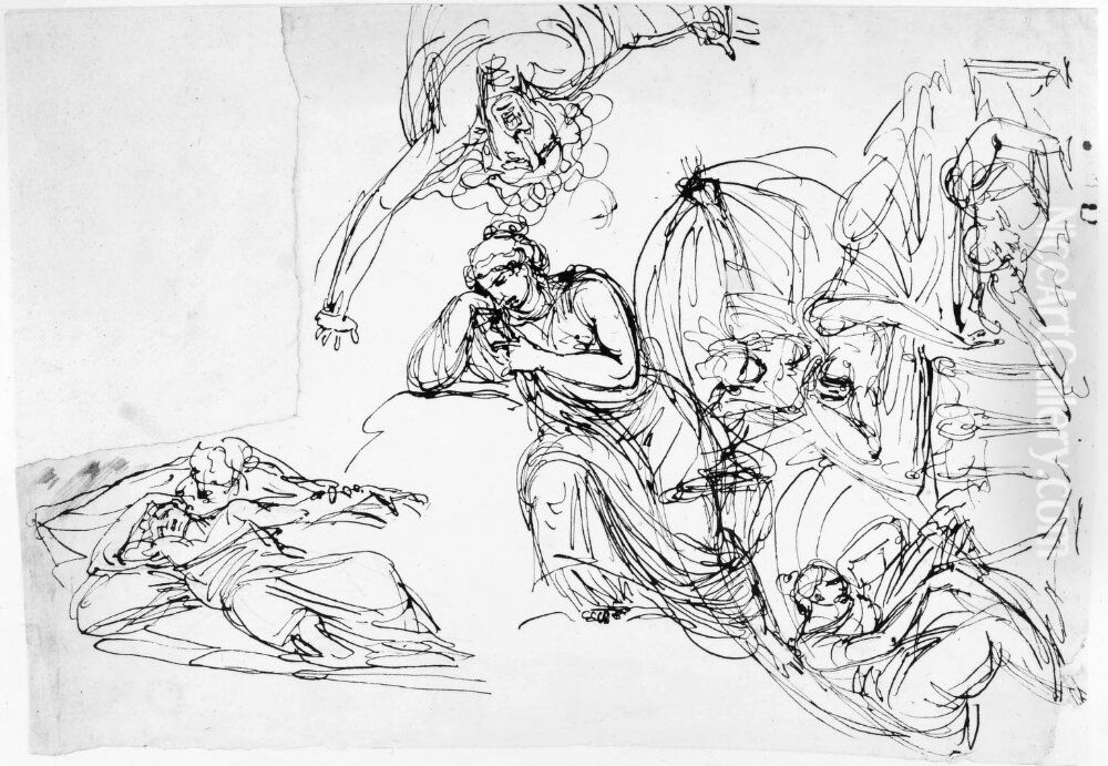 Skisser av liggande och sittande kvinnor Oil Painting by Johan Tobias Sergel