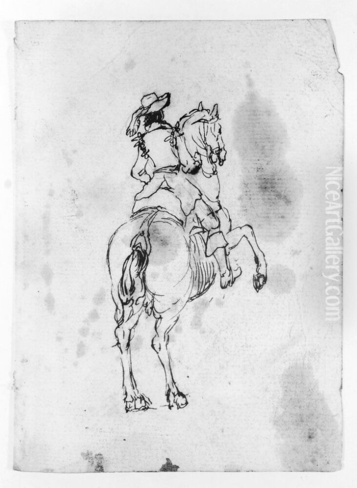 Stegrande hast med ryttare sedd bakifran Oil Painting by Claude Lorrain (Claude Gellee)