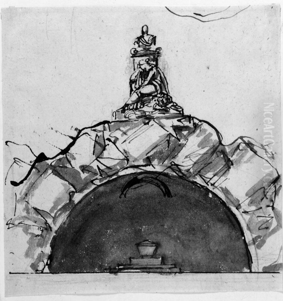 Studie till begravningsmonumentet till Gustav III i Riddarholmskyrkan Oil Painting by Johan Tobias Sergel