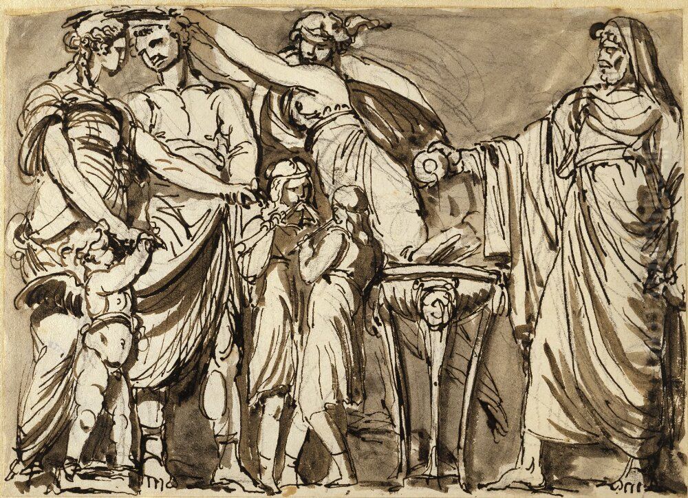 Utkast till relief med antik brollopsscen Oil Painting by Johan Tobias Sergel