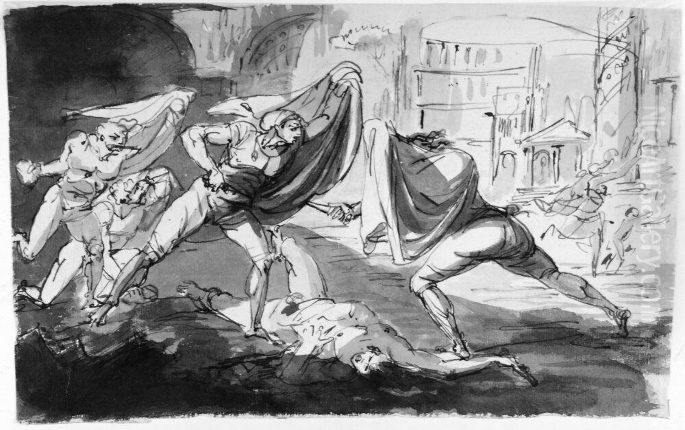 Italiensk teaterscen Oil Painting by Johan Tobias Sergel