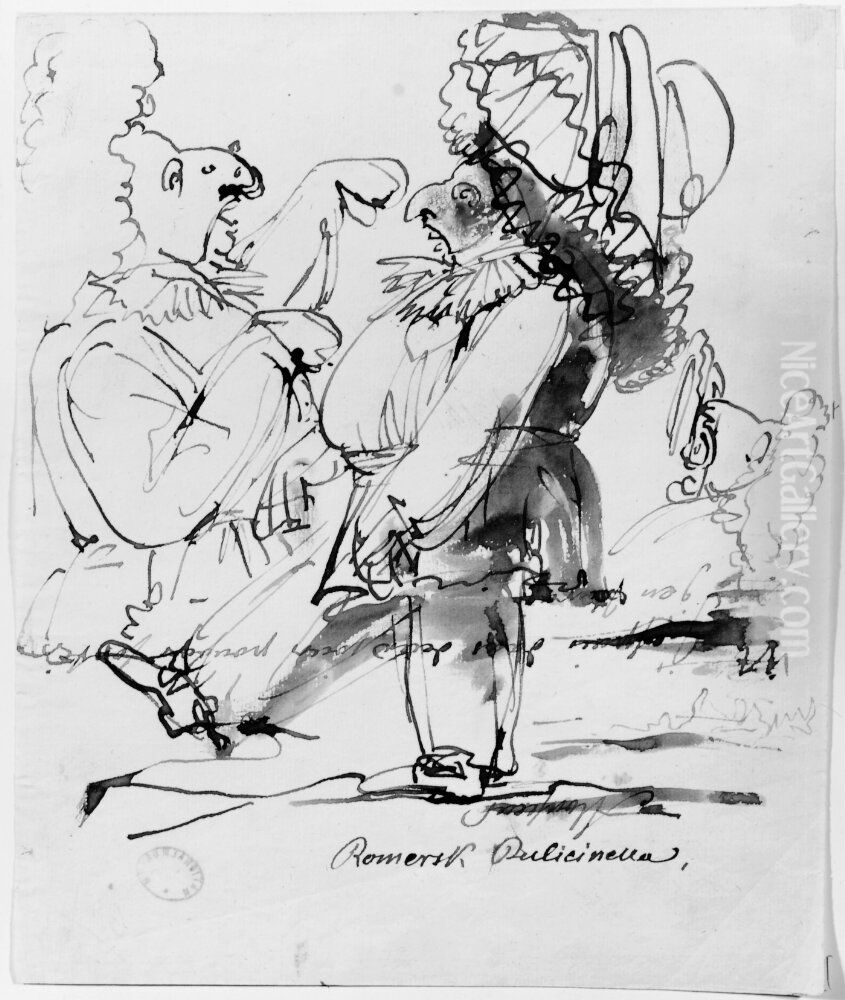 Romersk Pulicinella Oil Painting by Johan Tobias Sergel