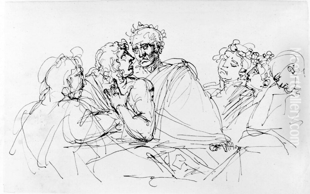 Faun stridande med yngling Oil Painting by Johan Tobias Sergel