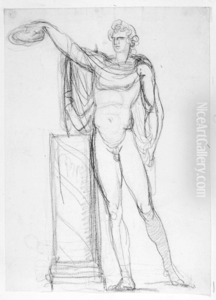 Avteckning efter antik Apolloskulptur Oil Painting by Johan Tobias Sergel