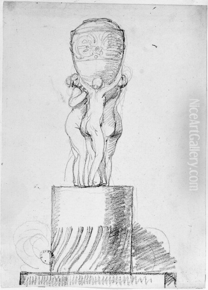 Skiss till gravmonument Oil Painting by Johan Tobias Sergel