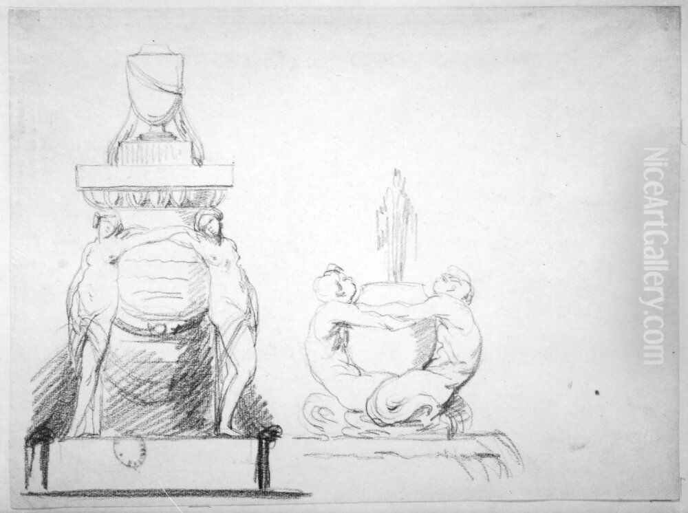 Skulpturforslag Oil Painting by Johan Tobias Sergel