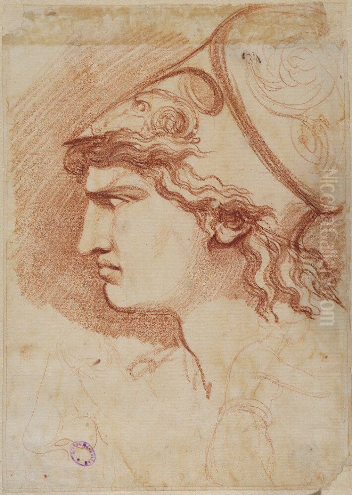 Diomedes, detaljskiss av hjalm och huvud i profil Oil Painting by Johan Tobias Sergel