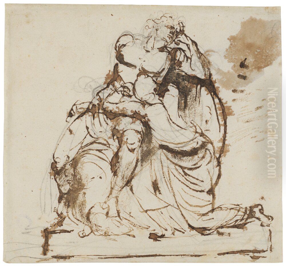 Akilles med trostande tarna, I Oil Painting by Johan Tobias Sergel