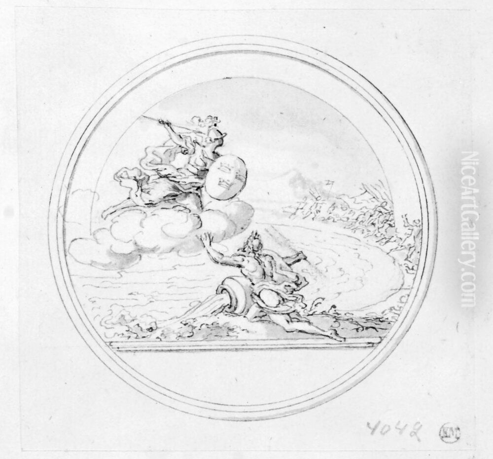 Utkast till medalj till minne av korsandet av Duna och segern over Sachsarna Oil Painting by Sebastien Leclerc