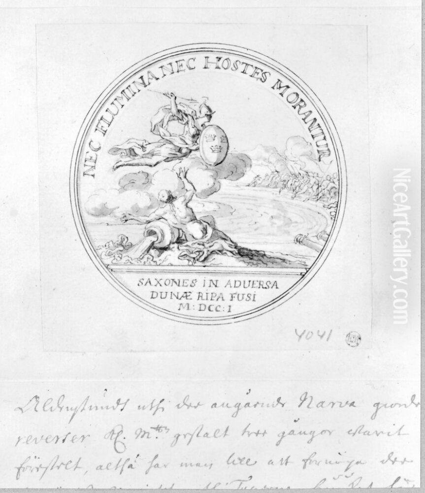 Utkast till medalj till minne av korsandet av Duna och segern over Sachsarna Oil Painting by Sebastien Leclerc