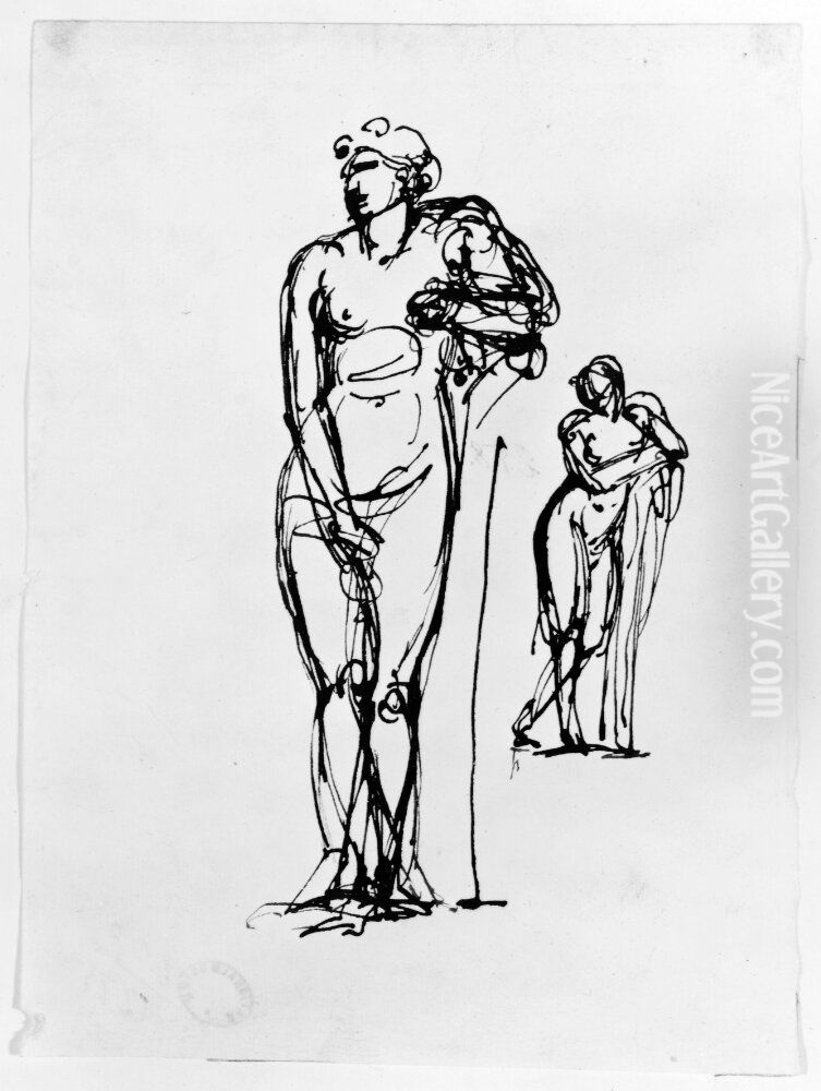 Venus som stiger ur havet, tva skisser Oil Painting by Johan Tobias Sergel