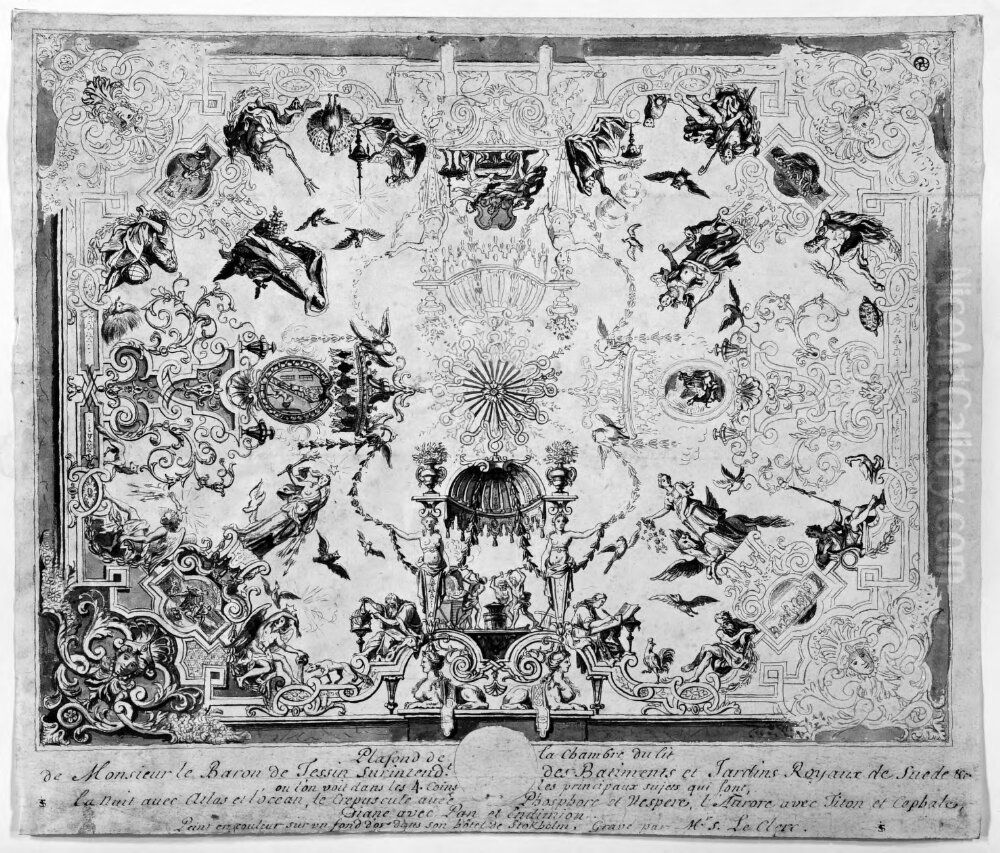 Takdekoration for sovrummet i Tessins palats, Stockholm Oil Painting by Sebastien Leclerc