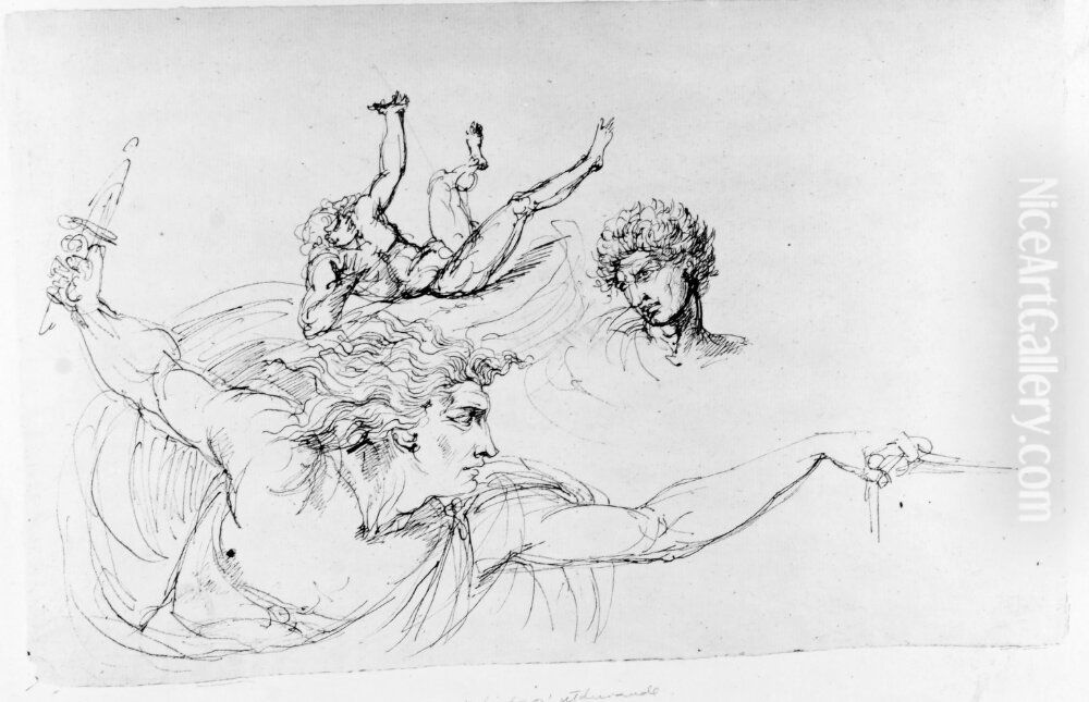 Huvud- och figurstudier Oil Painting by Johan Tobias Sergel