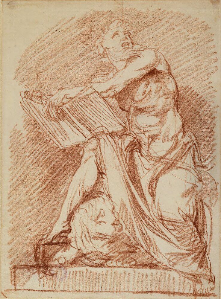 Evangelisten Markus med bok i hand och lejon vid sin hogra fot Oil Painting by Johan Tobias Sergel