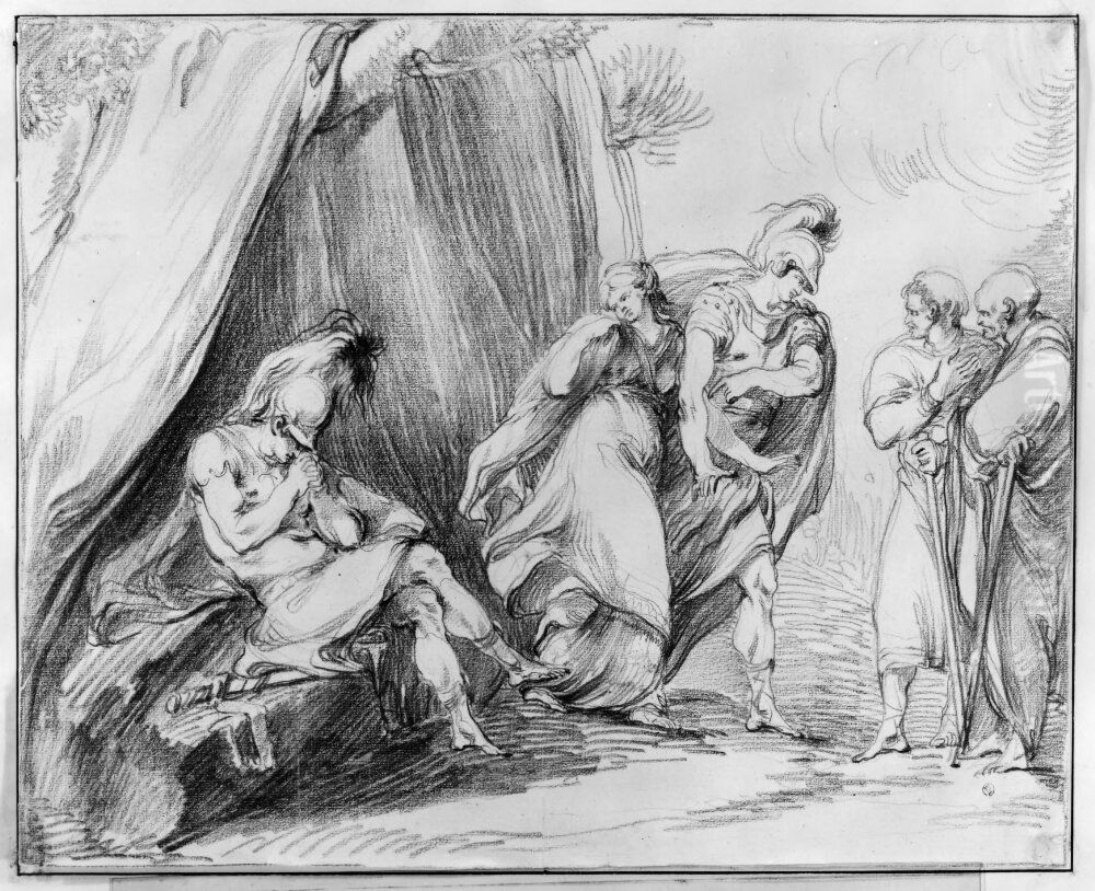 Patroklos utlamnar Briseis till Agamemnons harolder Oil Painting by Johan Tobias Sergel