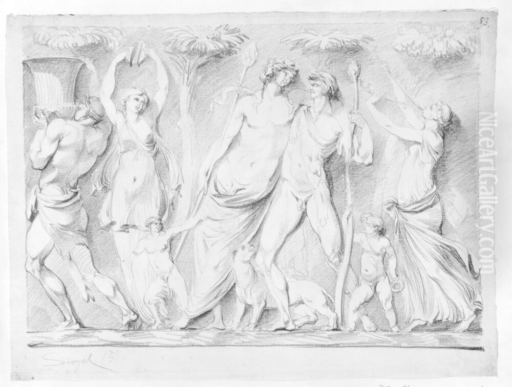 Antikiserande frikomposition Oil Painting by Johan Tobias Sergel