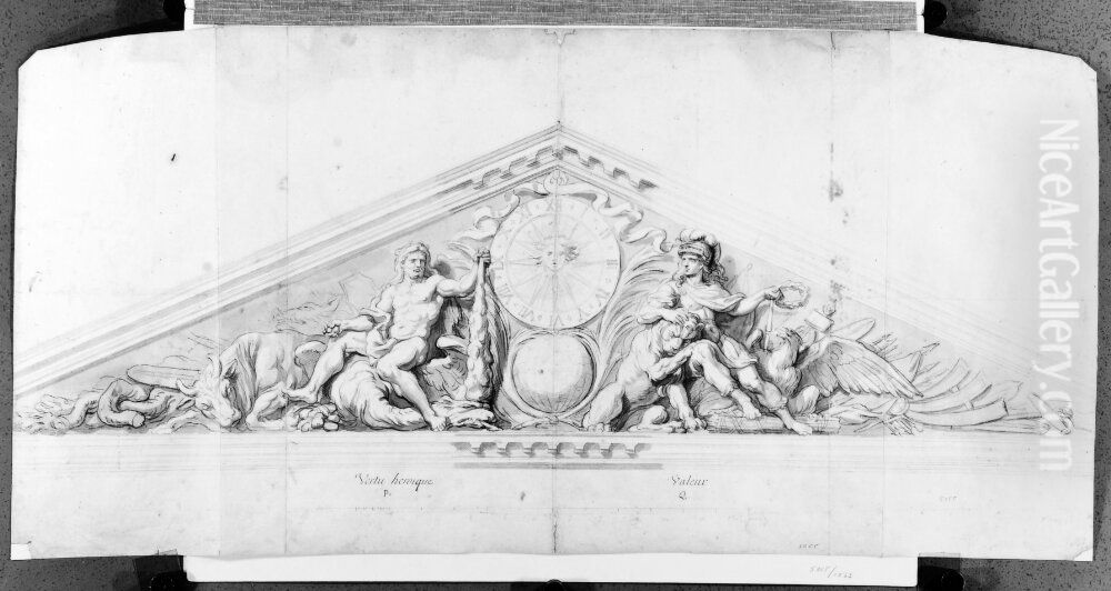 Fronton for fasaden pa Cour de Marbre, Versailles Oil Painting by Charles Le Brun