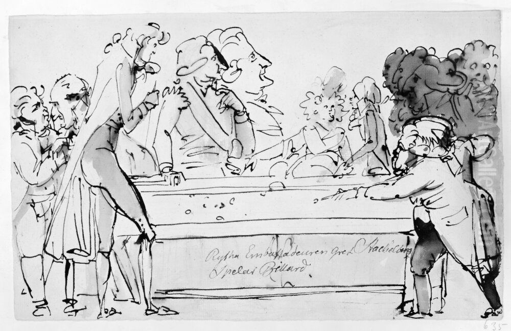 Ryska ambassadoren greve Stackelberg spelar biljard Oil Painting by Johan Tobias Sergel