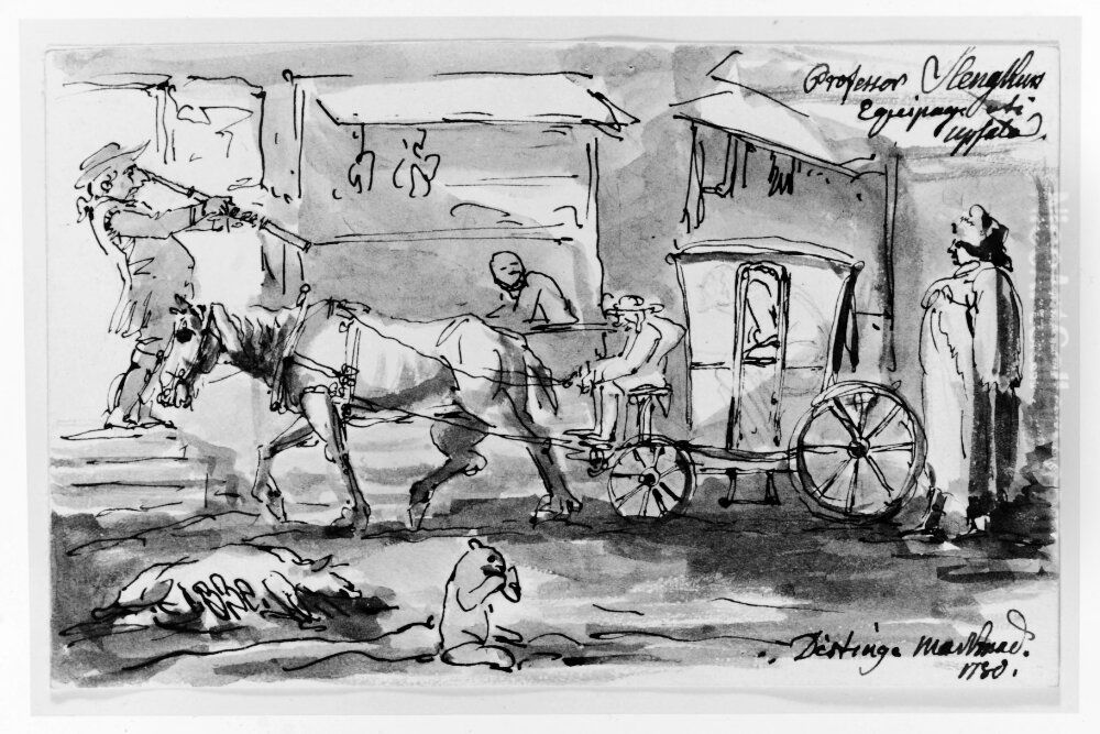 Professor Slengthurst ekipage i Uppsala Oil Painting by Johan Tobias Sergel