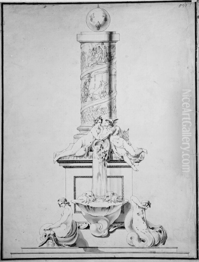 Forslag till fontan med kolonn Oil Painting by Pierre Hubert L'Archeveque