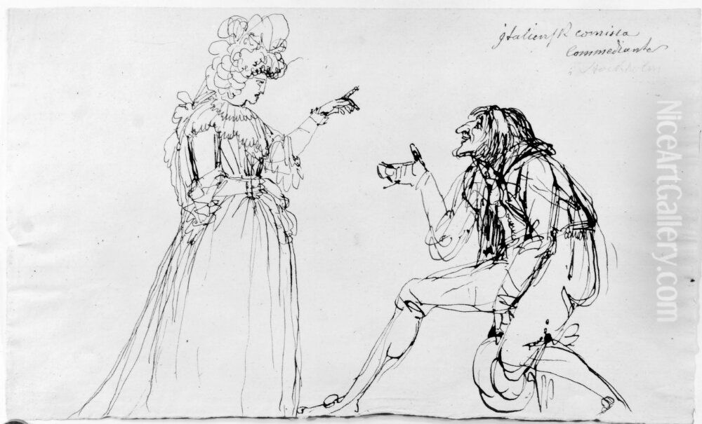 Italiensk comisto Commediante i Stockholm Oil Painting by Johan Tobias Sergel