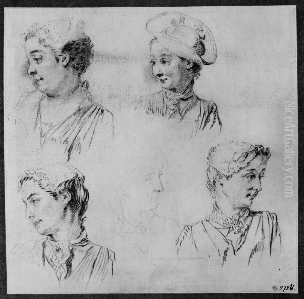 Fyra studier av ung kvinna Oil Painting by Nicolas Lancret