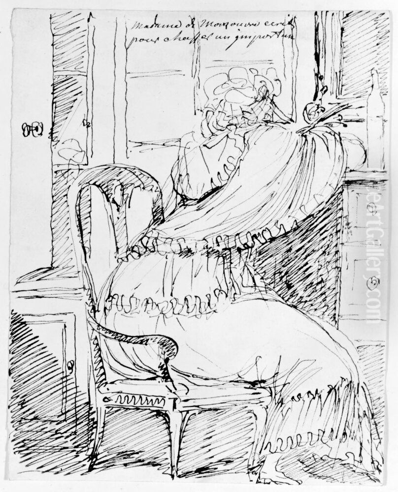 Madame Montsuovre ecrit pour chasser importun Oil Painting by Johan Tobias Sergel