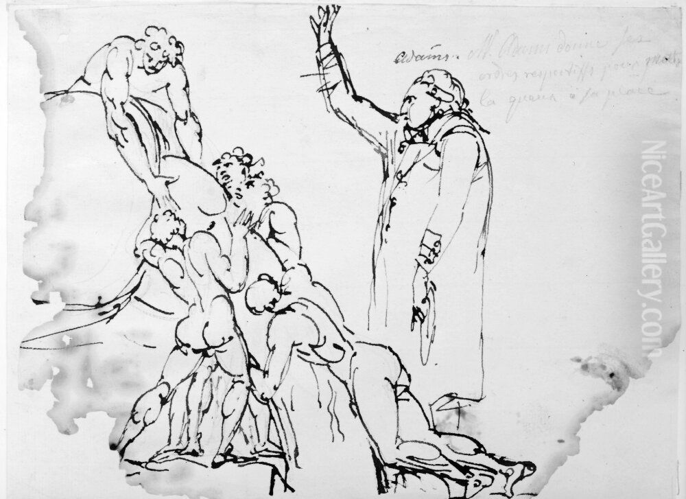 Adams. M. Adams donne ses ordres respectifs pour mettre la queue a sa place Oil Painting by Johan Tobias Sergel