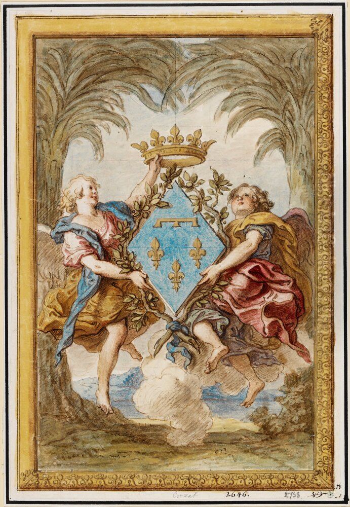 Orleans vapenskold uppburen av tva anglar Oil Painting by Charles de La Fosse