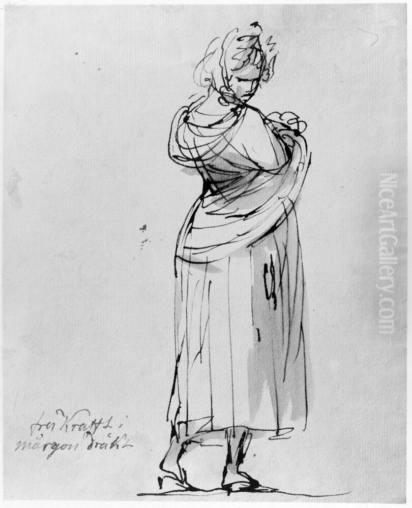 Fru Krafft i morgondrakt Oil Painting by Johan Tobias Sergel