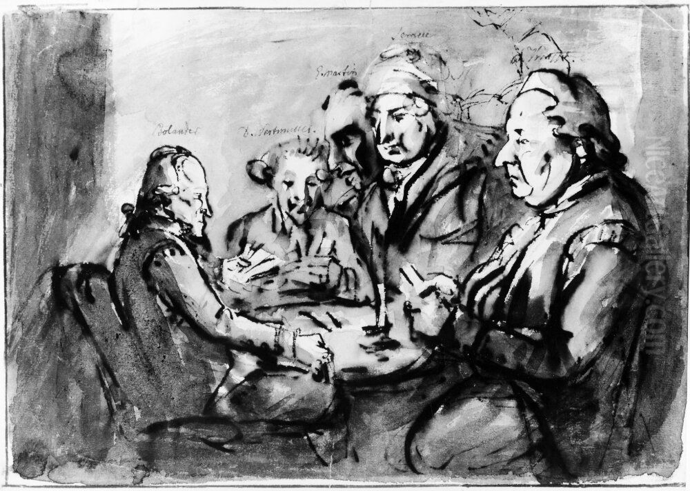 Bolander, D. Wertmuller, Elias Martin, Sergel och P. Krafft spelar kort Oil Painting by Johan Tobias Sergel